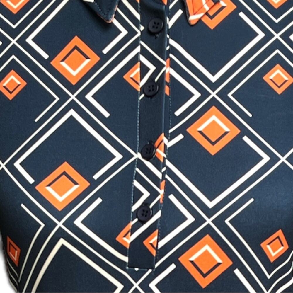 Zara Geometric Shape Pattern Mini Dress Navy Blue Orange White Size Medium - Picture 4 of 7